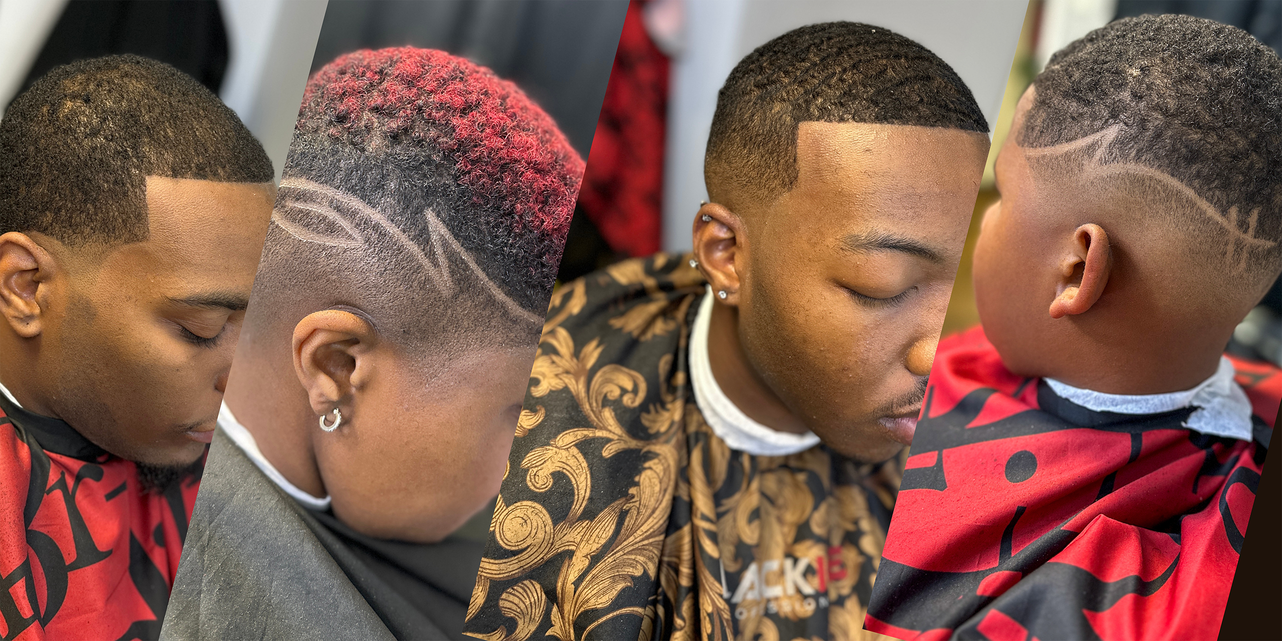 Examples of fades, short haircuts, color, and hair designs at Faded Blendz ATL.